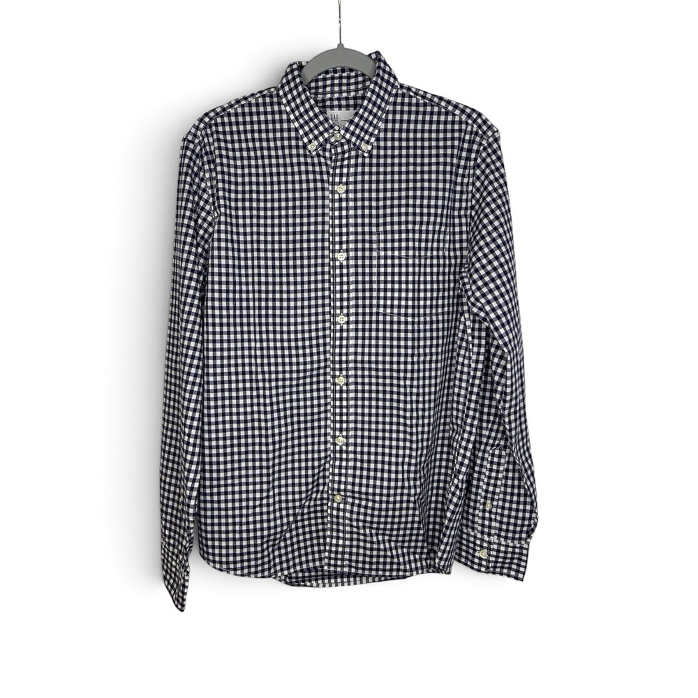 GAP Men's S Standard Fit Stretch Blue White Gingham Button Down Shirt